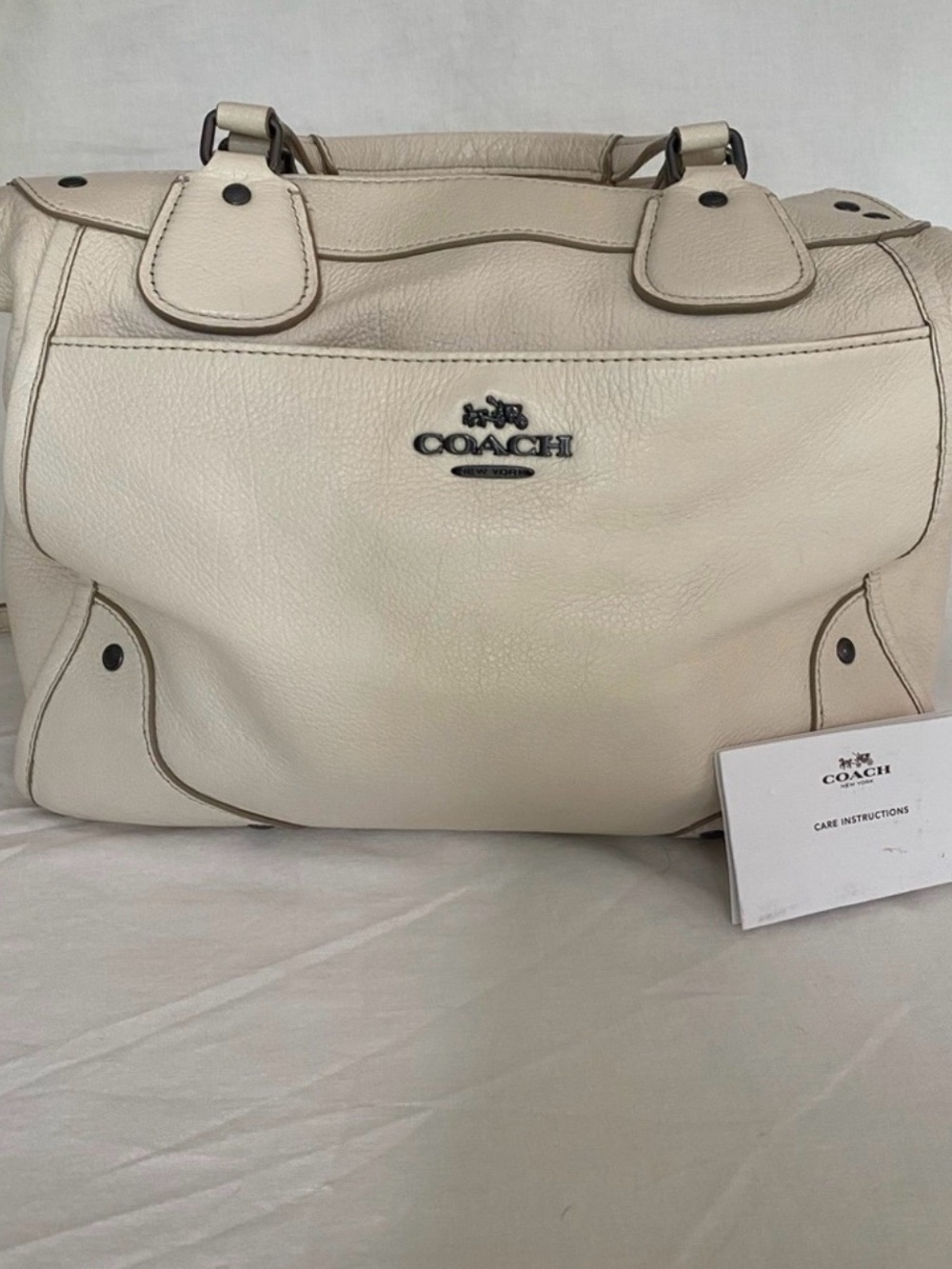 Coach F34040 Ivory pebbled leather Mickie satchel convertible w/strap dust bag